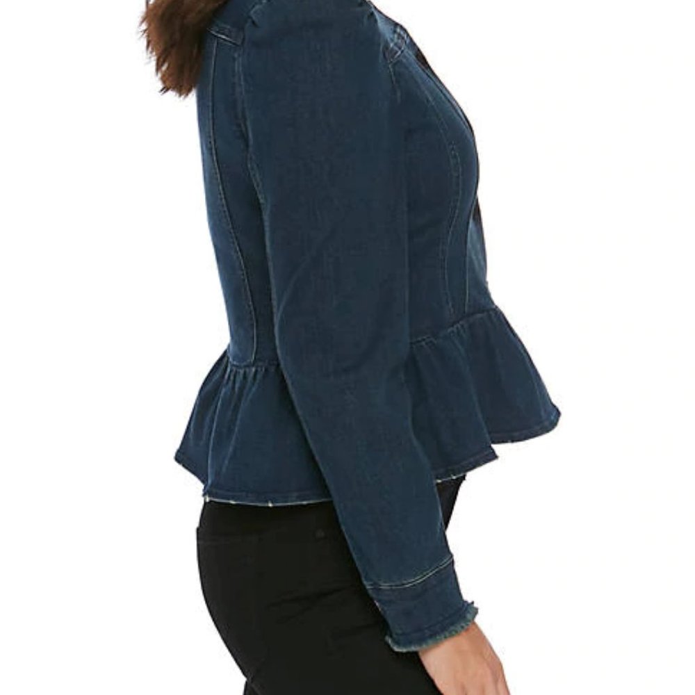 Denim Jacket with Ruffle-Stretchy Fabric - Picture 3 of 3